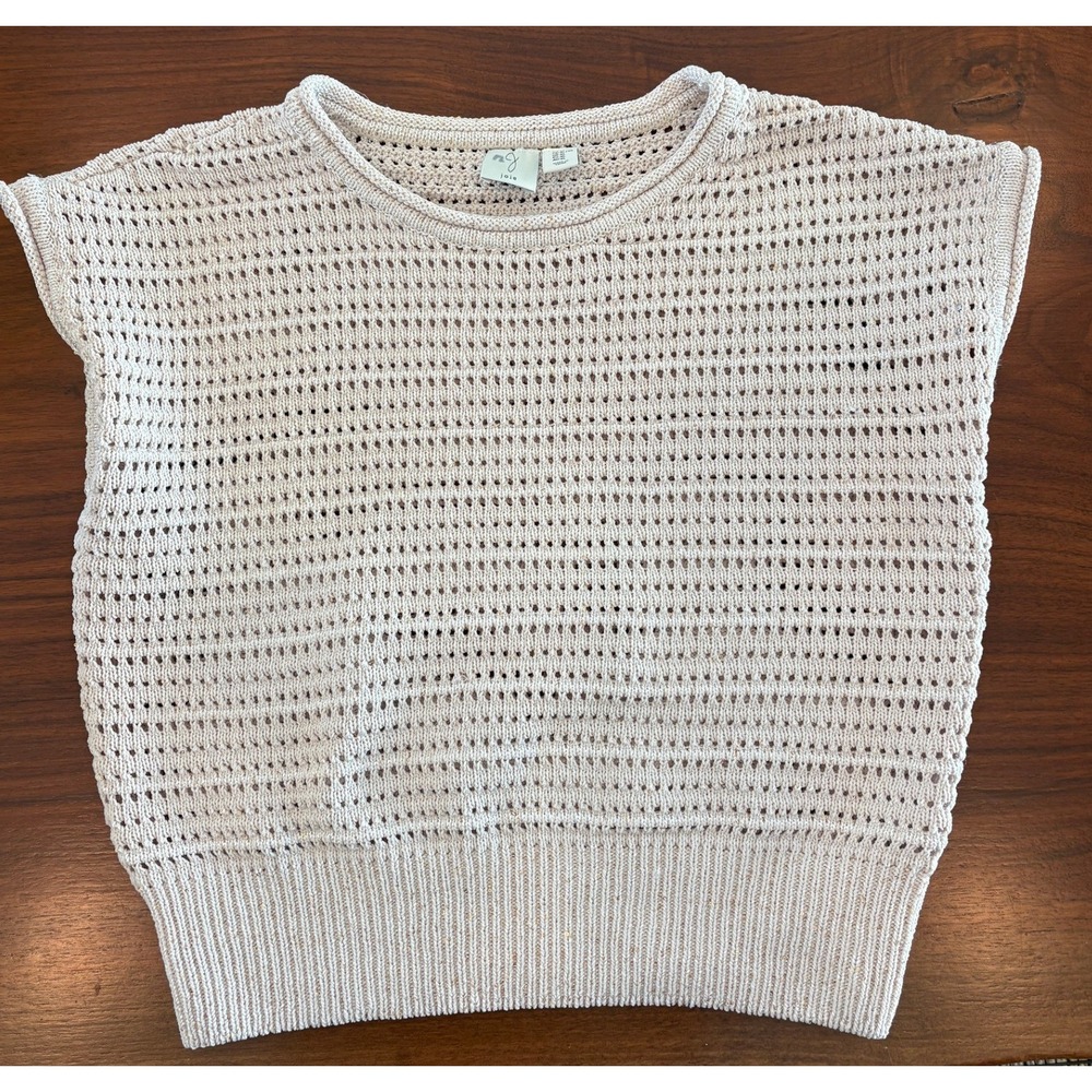Joie Beige Gold Sequin Open Knit Sleeveless Sweater Top Cream XL